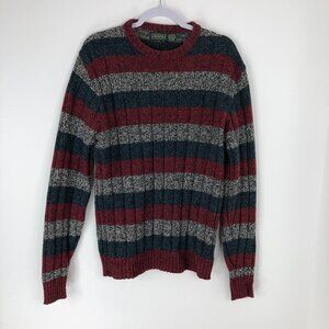 Stratum Mens Vintage Wool Marbled Stripe Ribbed Crew Neck Sweater Size XLT